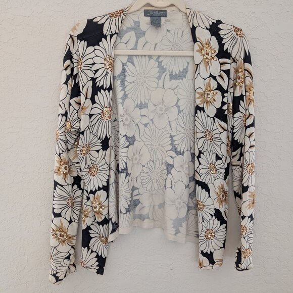 SML Design Silk Sequined Floral Cardigan Size M - Picture 2 of 7